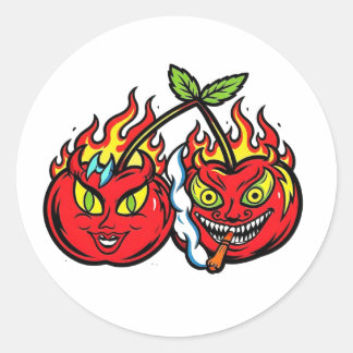 Flaming Evil Cherries Sticker - Creepy Monster Art