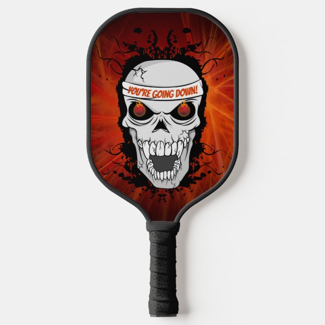 Flaming Eyes Skull You're Going Down Pickleball Paddle (Front)