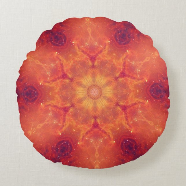 Flaming Fiery Phoenix Burning Snowflake Round Cushion (Front)