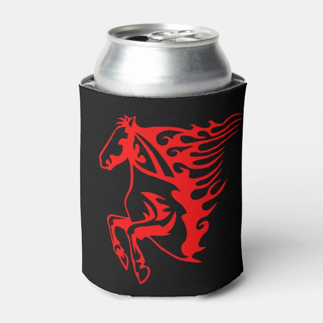 Flaming Fire Red Bronco Mustang Wild Horse Can Cooler (Can Front)