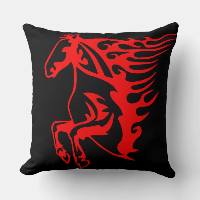 Flaming Fire Red Bronco Mustang Wild Horse Cushion (Front)