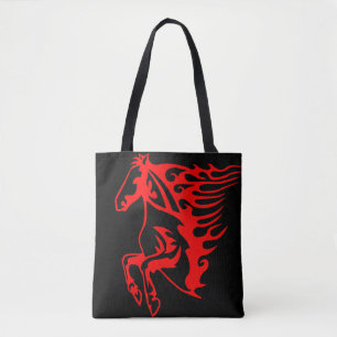 Flaming Fire Red Bronco Mustang Wild Horse Tote Bag
