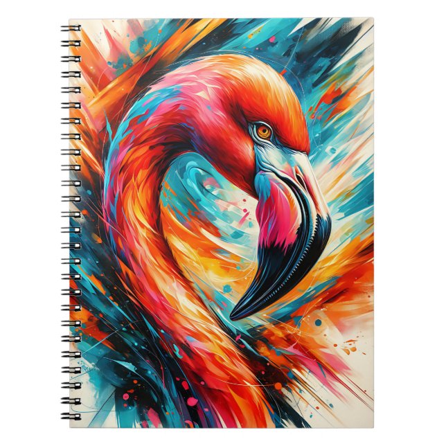 Flaming Firebird – Bold Abstract Flamingo Art Notebook (Front)