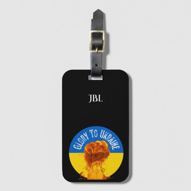 Flaming Fist Ukraine Flag Resistance Monogram Luggage Tag (Front Vertical)