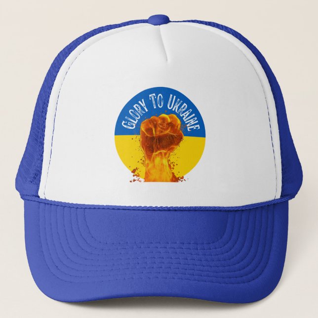 Flaming Fist Ukraine Flag Resistance Support  Trucker Hat (Front)