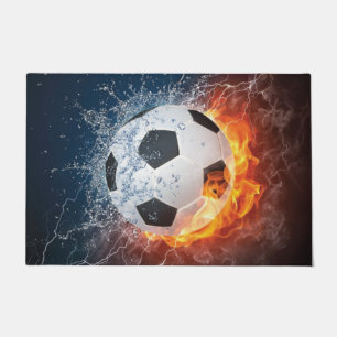 Flaming Football/Soccer Ball Throw Pillow Doormat