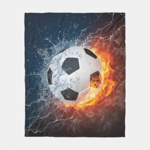 Flaming Football/Soccer Ball Throw Pillow Fleece Blanket