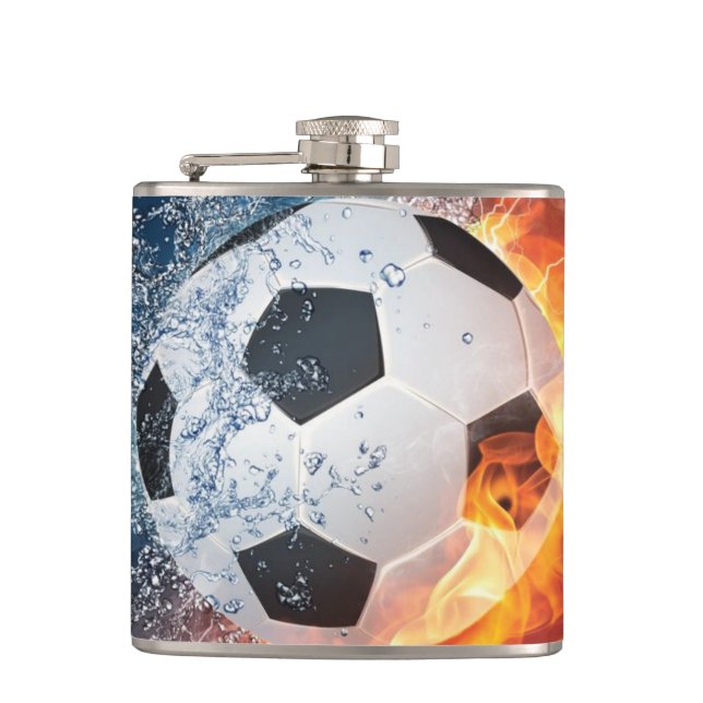 Flaming Football/Soccer Ball Throw Pillow Hip Flask (Front)