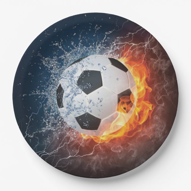 Flaming Football/Soccer Ball Throw Pillow Paper Plate (Front)
