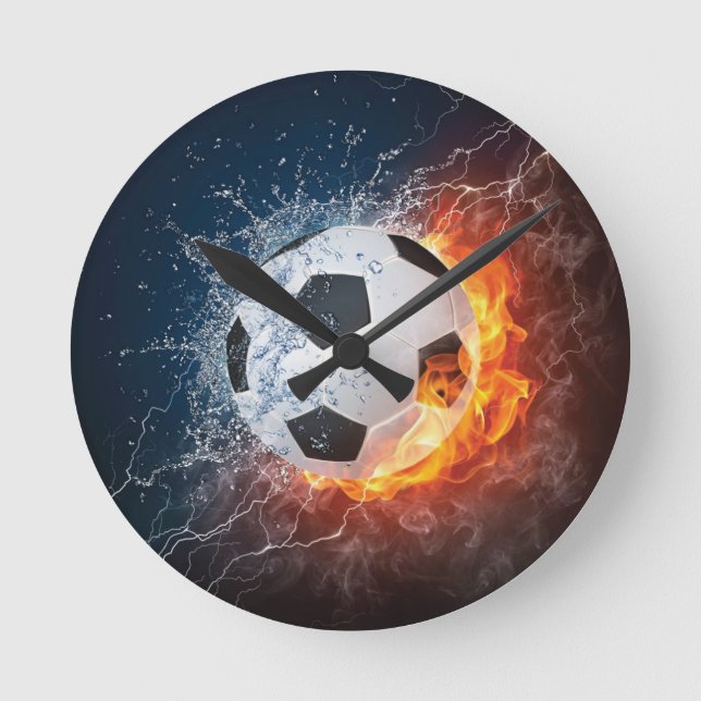 Flaming Football/Soccer Ball Throw Pillow Round Clock (Front)