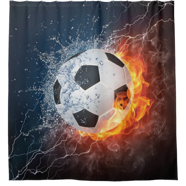 Flaming Football/Soccer Ball Throw Pillow Shower Curtain (Front)