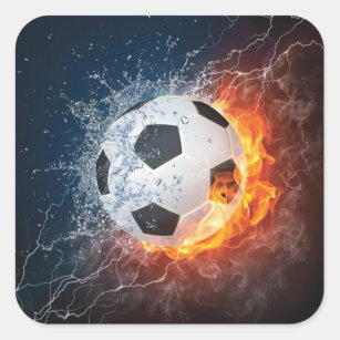 Flaming Football/Soccer Ball Throw Pillow Square Sticker