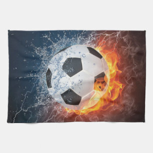Flaming Football/Soccer Ball Throw Pillow Tea Towel