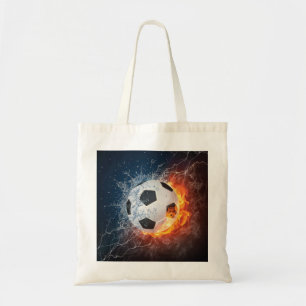 Flaming Football/Soccer Ball Throw Pillow Tote Bag