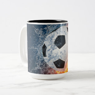 Flaming Football/Soccer Ball Throw Pillow Two-Tone Coffee Mug