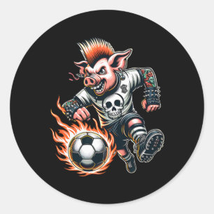 Flaming Footll Punk Pig Skull Mohawk Runner  Classic Round Sticker