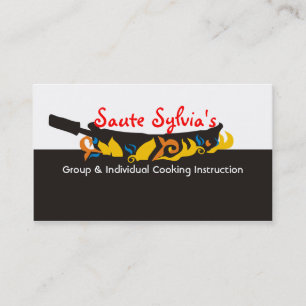 Flaming frying pan skillet chef catering biz card