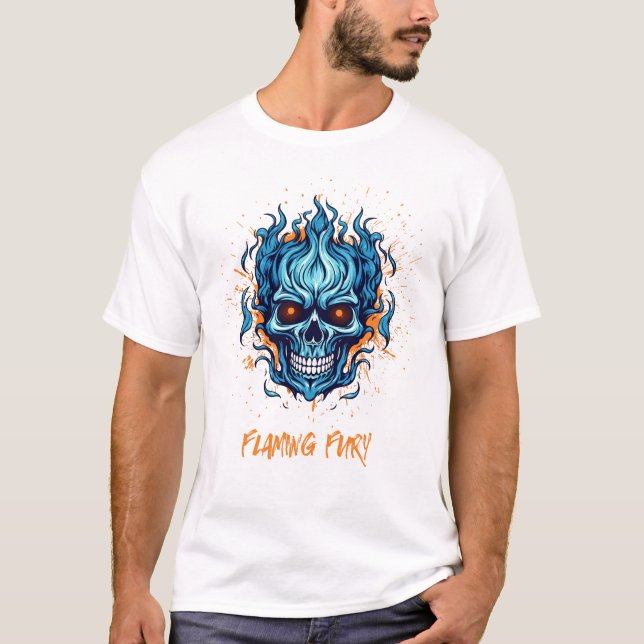 Flaming Fury Skull Fire T-Shirt – Blue Flame Horro (Front)