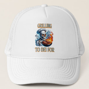 Flaming Grilling Skeleton Trucker Hat
