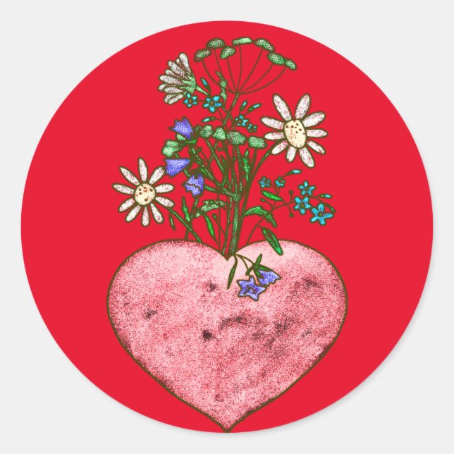 Flaming heart classic round sticker (Front)