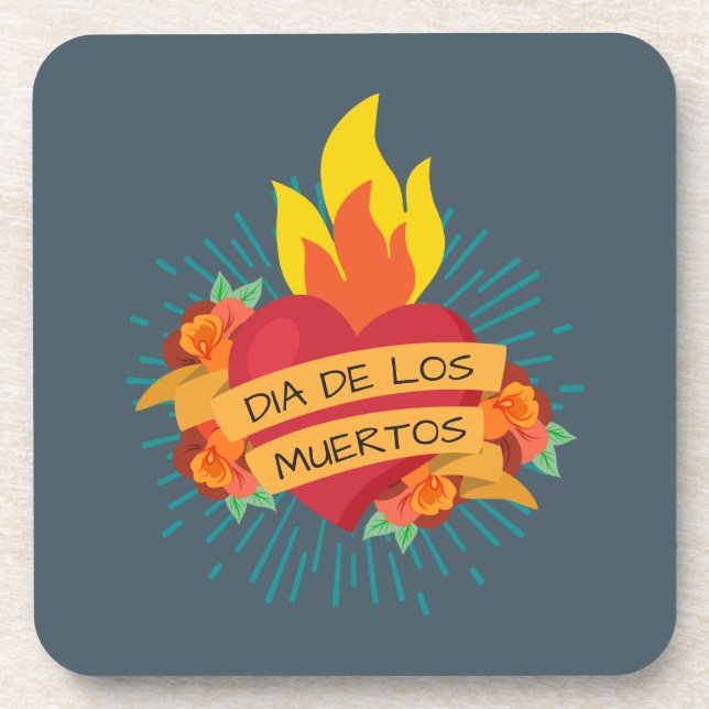 Flaming Heart Dia de los Muertos | Coaster (Front)