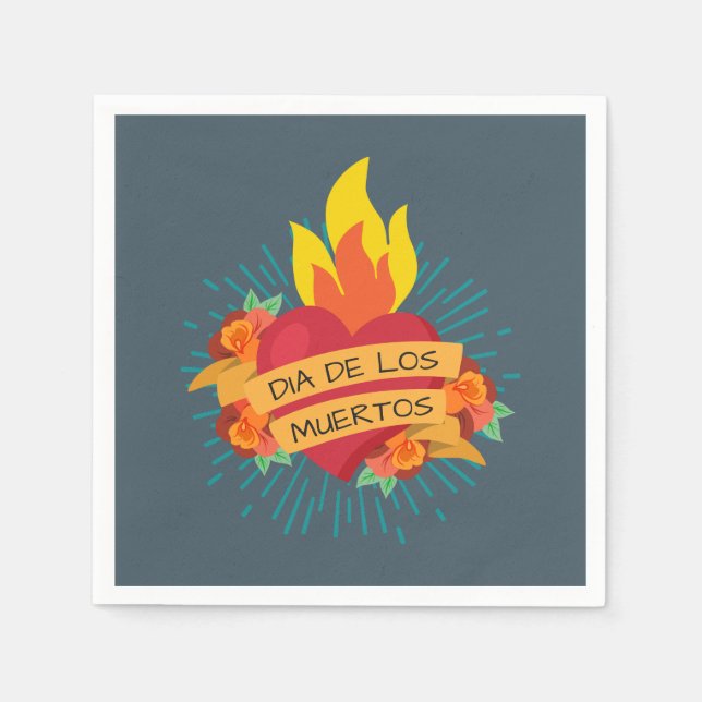 Flaming Heart Dia de los Muertos | Napkin (Front)