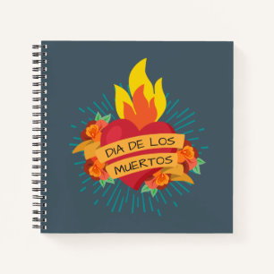 Flaming Heart Dia de los Muertos   Notebook