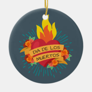 Flaming Heart Dia de los Muertos   Ornament