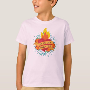 Flaming Heart Dia de los Muertos   Sleeve Shirt