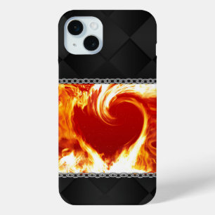 Flaming Heart on Black Satin iPhone 15 Mini Case