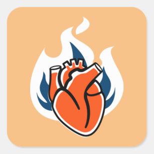 Flaming Heart Orange Crush Square Sticker