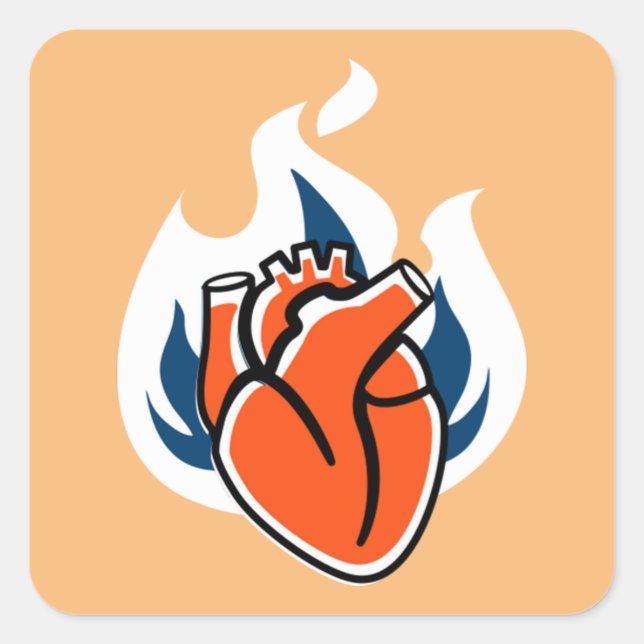 Flaming Heart Orange Crush Square Sticker (Front)