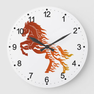 Flaming horse - Choose background colour Large Clock