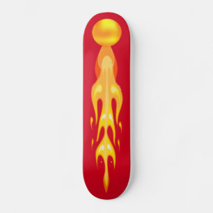 Flaming hot dragon ball in red & yellow on red skateboard