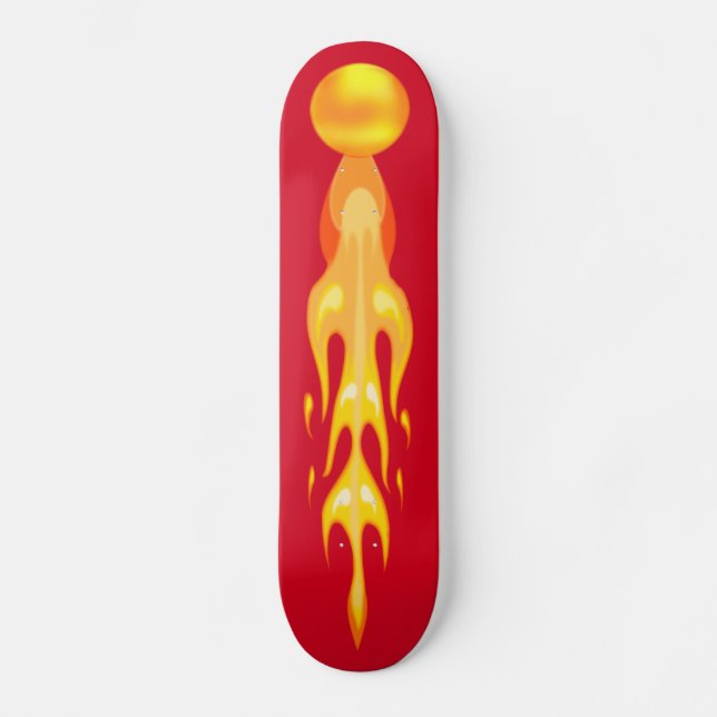 Flaming hot dragon ball in red & yellow on red skateboard (Front)
