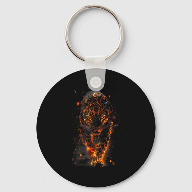 Flaming Jaguar Fierce Leopard Wild Fire Animal Sri Key Ring (Front)