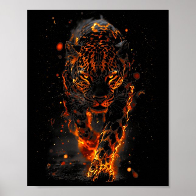 Flaming Jaguar Fierce Leopard Wild Fire Animal Sri Poster (Front)