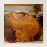 Flaming June (by Frederic Leighton) Jigsaw Puzzle<br><div class="desc">This design features a painting by the British artist Sir Frederic Leighton (1830–1896), who was famous for his works depicting historical, biblical, and classical scenes in an academic style. This painting shows a stunningly beautiful woman wearing a diaphanous red dress as she is curled up asleep. Some art historians have...</div>