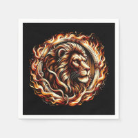Flaming Lion in Ring of Fire Flames Astrology 