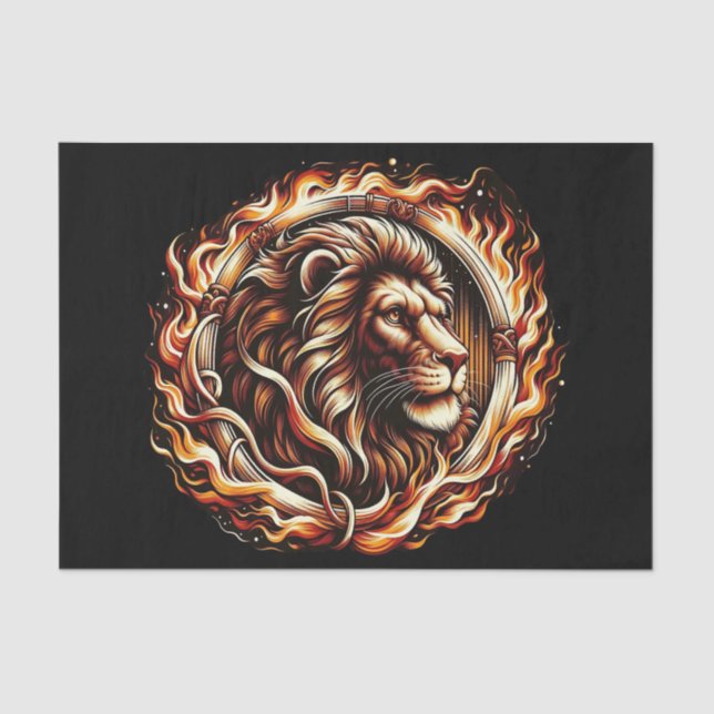 Flaming Lion in Ring of Fire Flames Astrology  Tissue Paper (Front)
