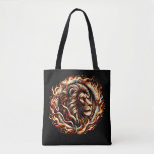 Flaming Lion in Ring of Fire Flames Astrology  Tote Bag