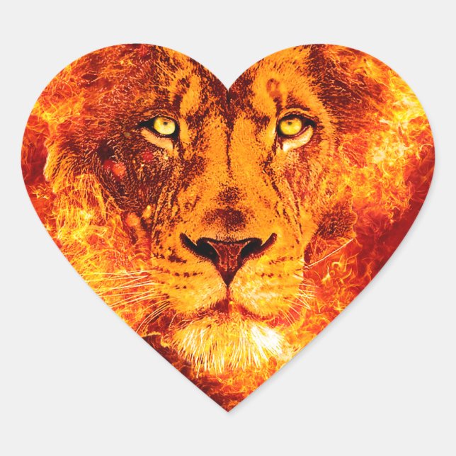 Flaming Lion of Judah Heart Sticker (Front)
