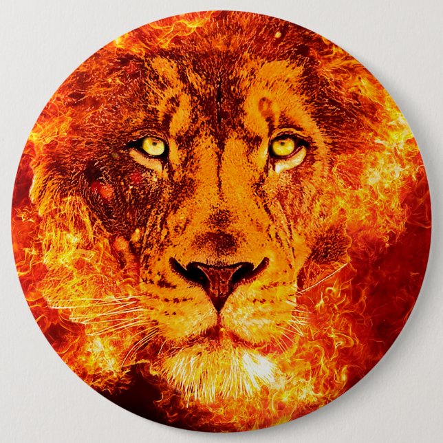 Flaming Lion of Judah Largest 6 Cm Round Badge (Front)