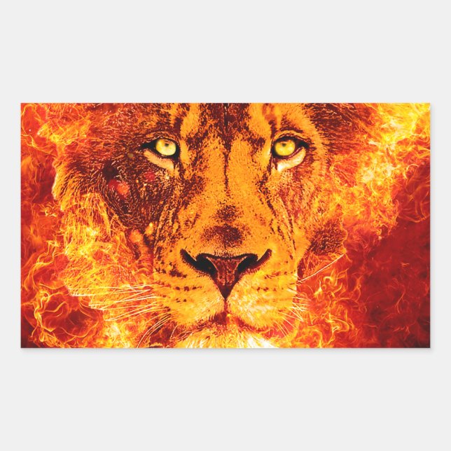 Flaming Lion of Judah Rectangular Sticker (Front)