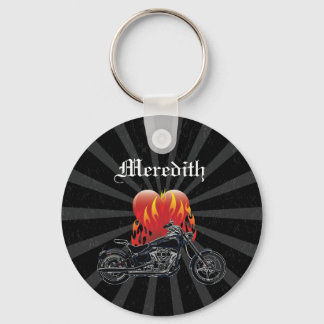 Flaming Love Biker Keychain