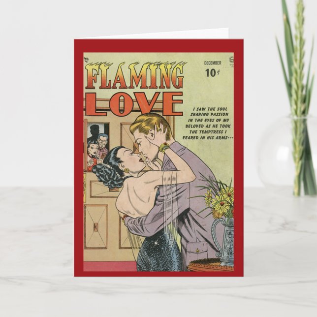 "Flaming Love" Vintage Comic Cover Card (Front)