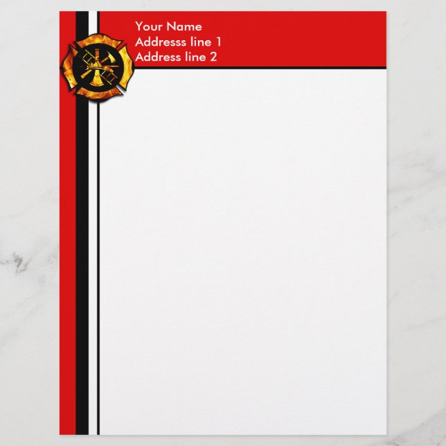 Flaming Maltese Cross Letterhead - Red Design (Front)