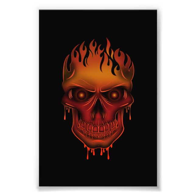 Flaming Melting Skull Gothic Dark Fantasy Photo Print (Front)