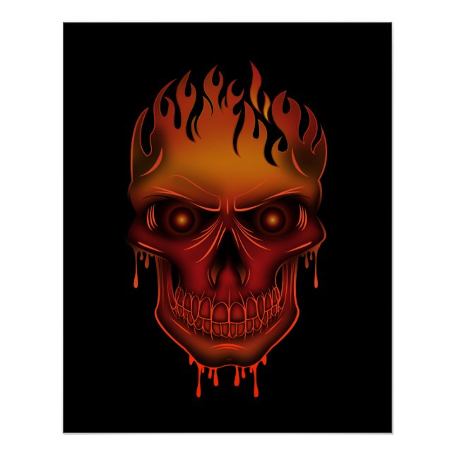 Flaming Melting Skull Gothic Horror Fantasy Wall Poster (Front)