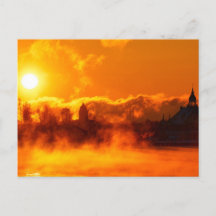 Flaming morning sunrise in Helsinki, postcard